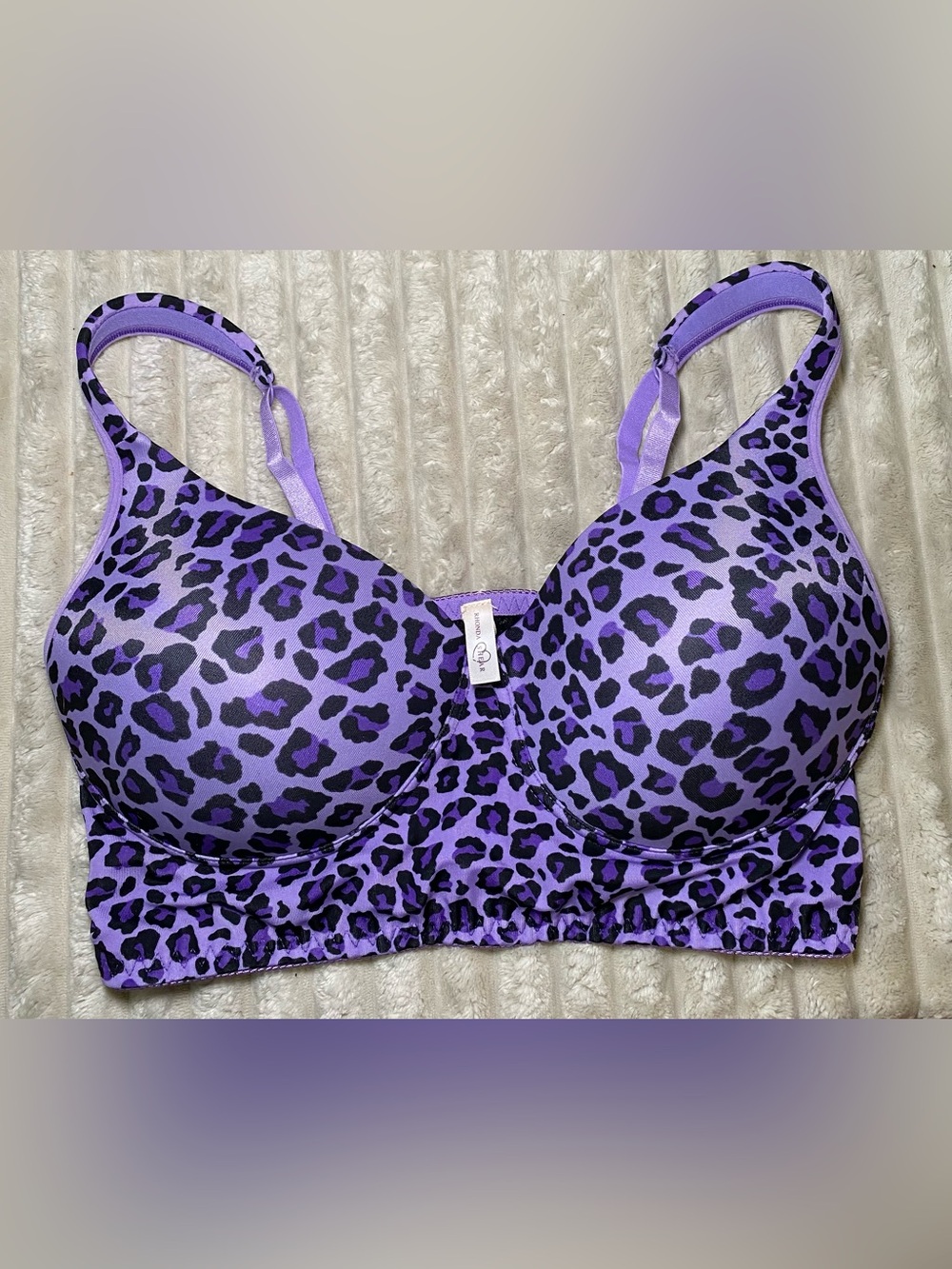 Rhonda Shear L Purple and Black‎ Leopard Print  molded  bralette wireless